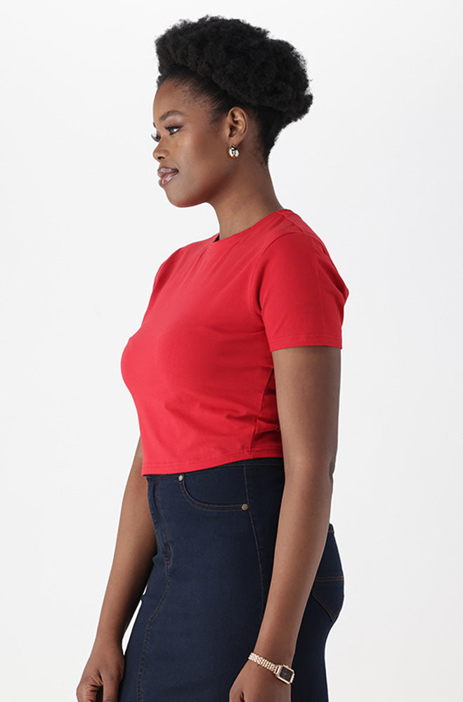 BELLA CREW NECK FITTED CROP TEE