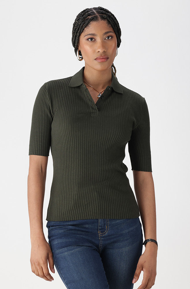 Ladies | Alexa Fitted Rib Golfer Sweaters