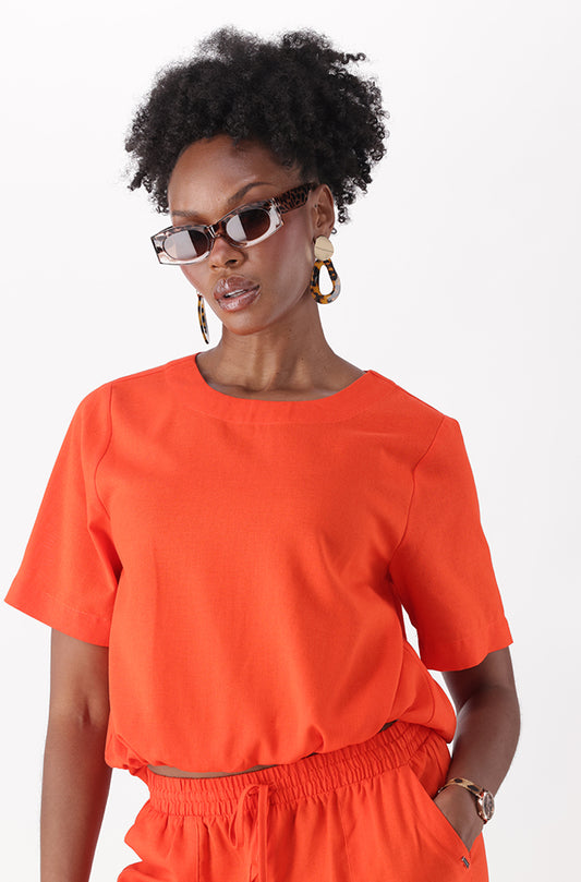 IVA LINEN BLEND DRAWCORD TOP
