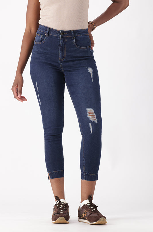 ALARA DENIM HI-RISE CROPPED JEANS WITH SLIT HEM