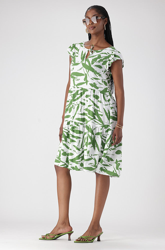 KIARA TIE NECK TIERED DRESS