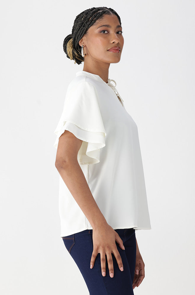 Ladies | Marisa Front Tie Top _ 161848 Cream Blouses