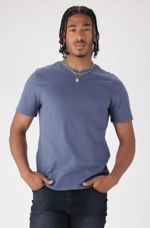 Men’s short-sleeve crew neck t-shirt in a solid blue.
