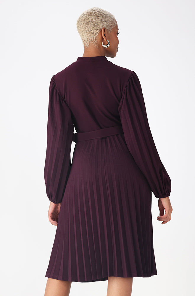 Ladies | Lora Belted Pleat Dress _ 160602 Purple Dresses