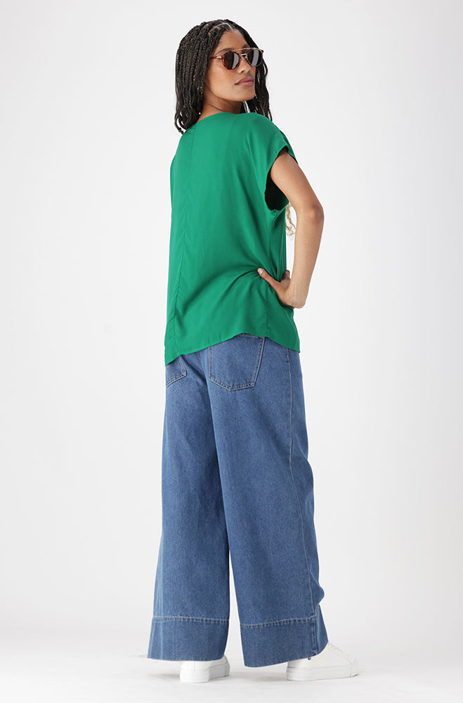 Ladies | Edith Tie Detail Top _ 162098 Green Blouses