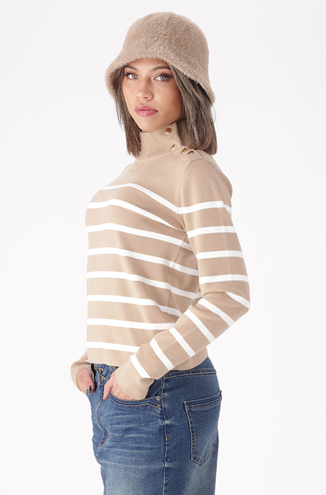 RUE STRIPE BUTTON DETAIL KNIT
