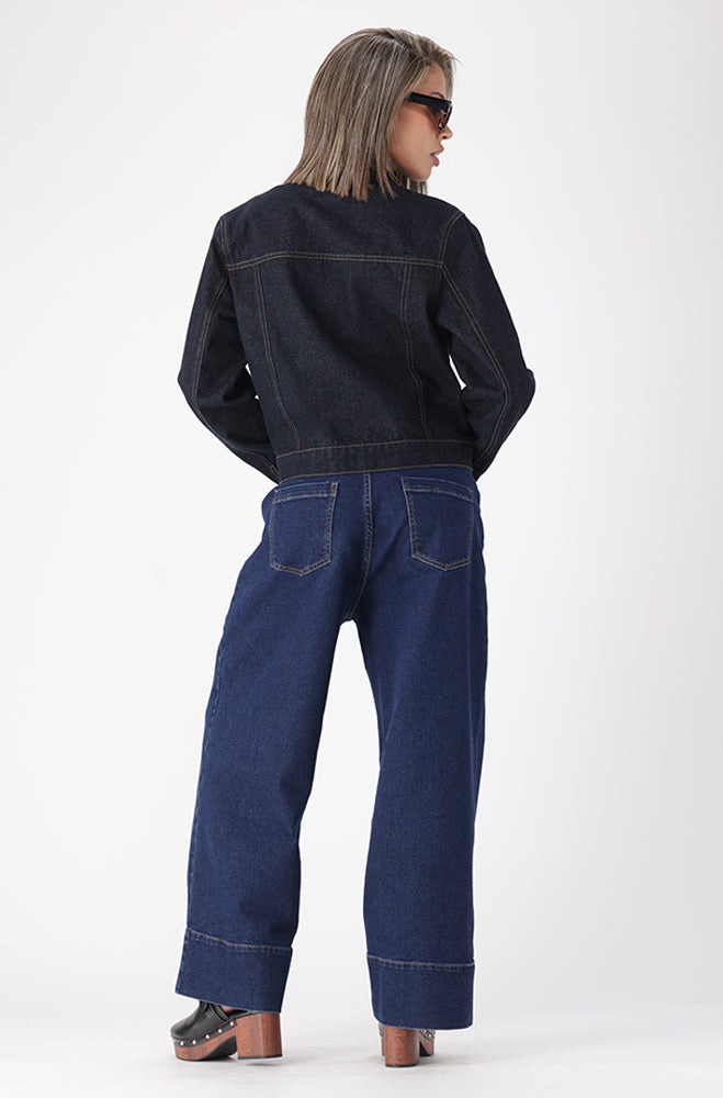 SASHA DENIM COLLARLESS JACKET – Dunns