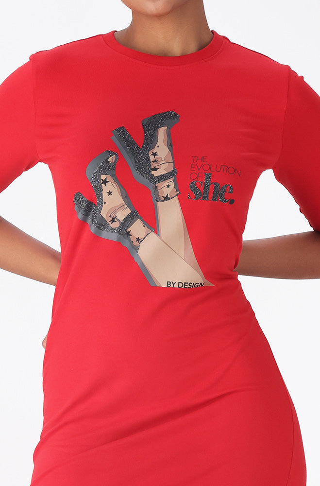 Ladies | Koko Three Quarter Sleeve Printed Dress _ 160502 Red Dresses