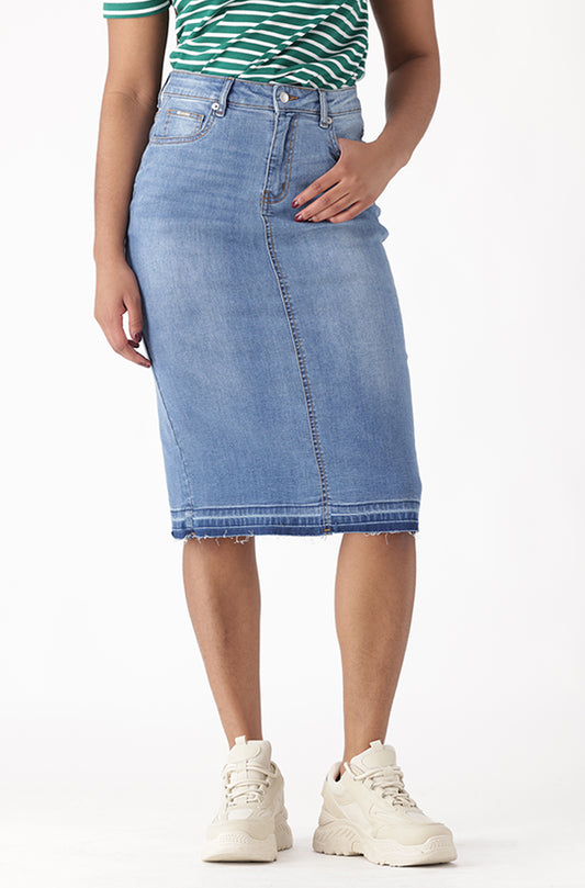 CARI DENIM UNCLIPPED HEM SKIRT