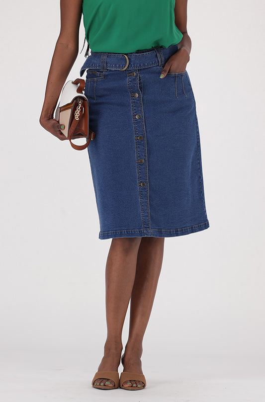 CAMDEN BUTTON THROUGH  BELTED DENIM SKIRT