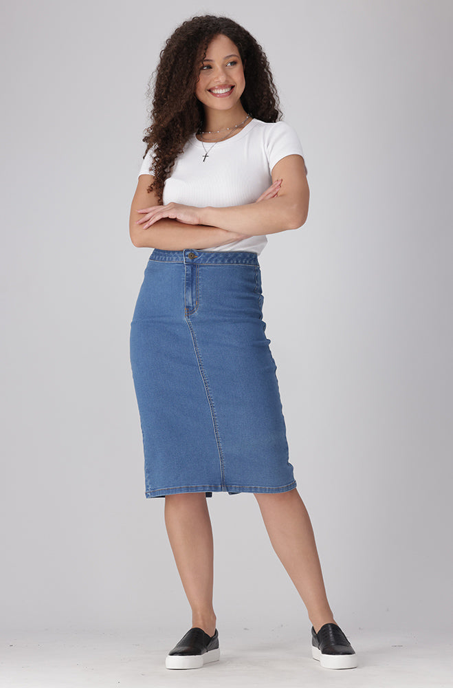 Dunns Clothing Jessie Denim Tube Skirt 154156 Light Wash - Main Image
