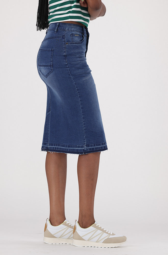 KENDRA DENIM UNCLIPPED HEM SKIRT