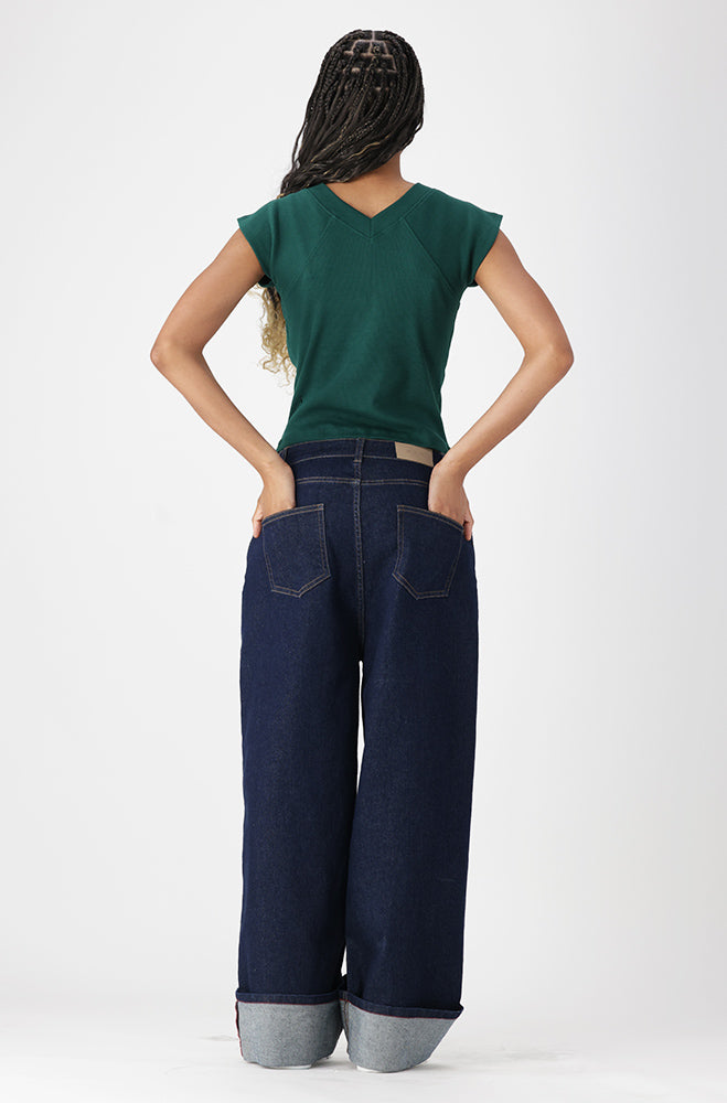 Cynthia Rib V Neck Fitted Top _ 162744 _ Green