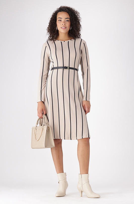 KYLEE BELTED FIT AND FLARE DRESS