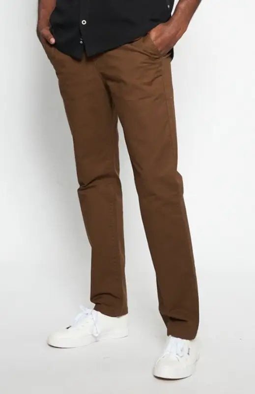 Men’s brown slim-fit chino pants.