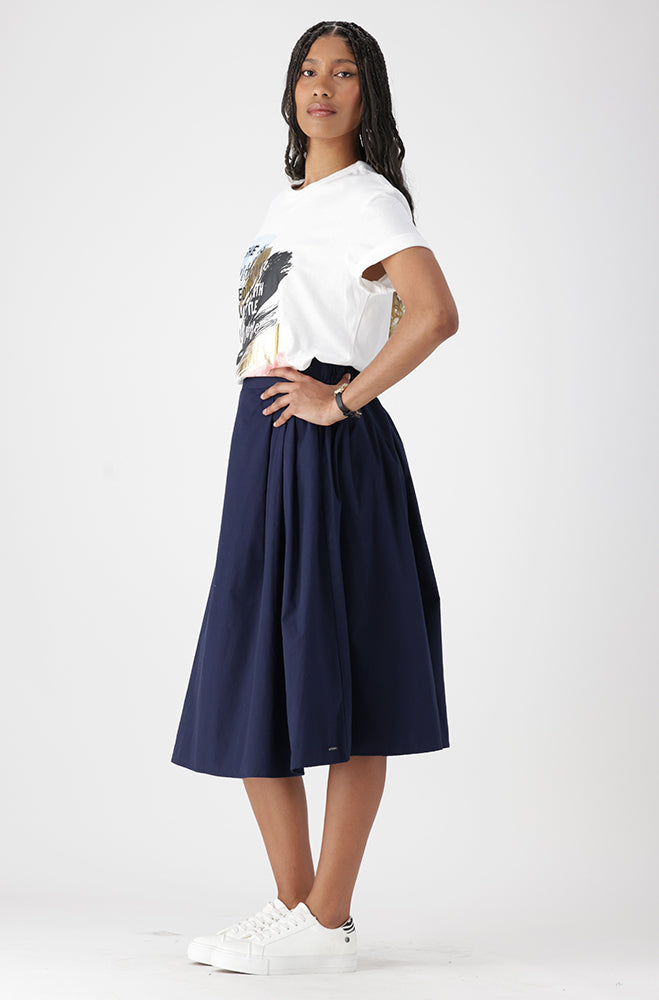 Ladies | Sarah Elasticated A-line Skirt_ 162066 _ Navy Skirts
