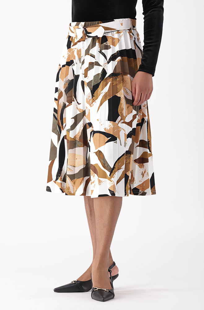 ELVA PRINTED BELTED PLEAT SKIRT