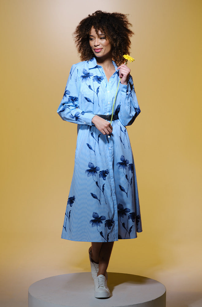 Ladies | Caroline Belted Shirt Dress _ 163109 Blue Dresses