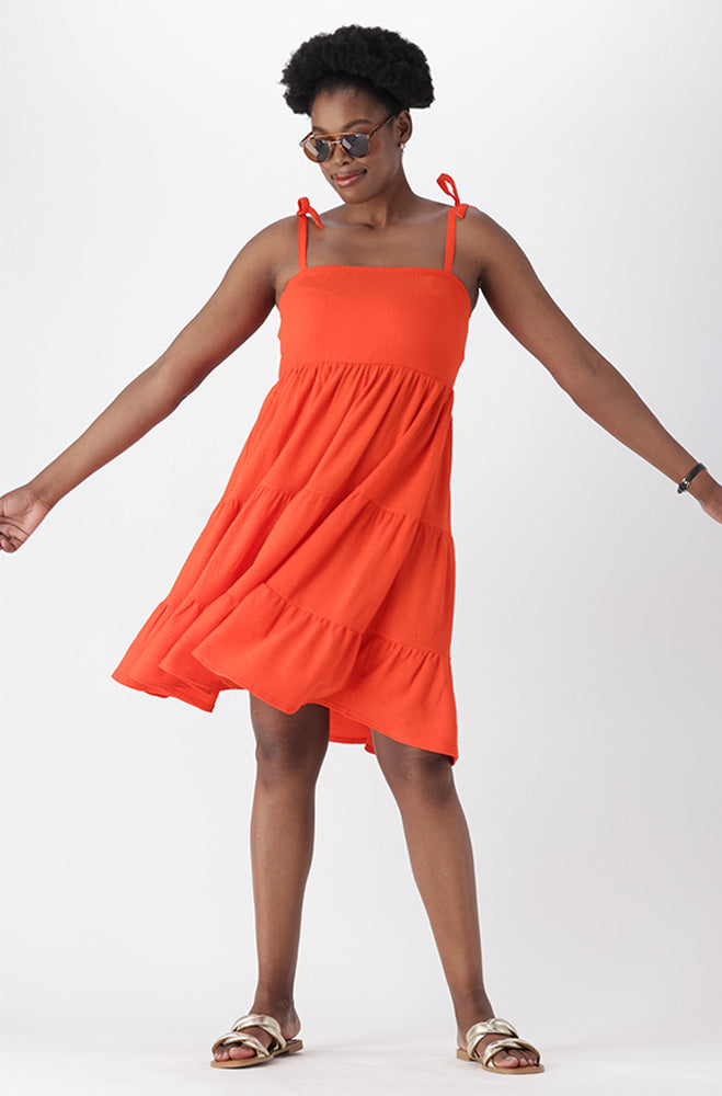 HARLOW TEXTURED SHOULDER TIE DRESS