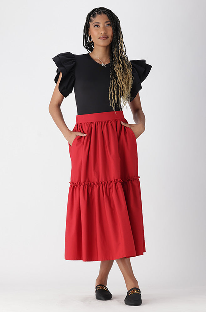 Ladies | Nyla Tiered Poplin Skirt Skirts