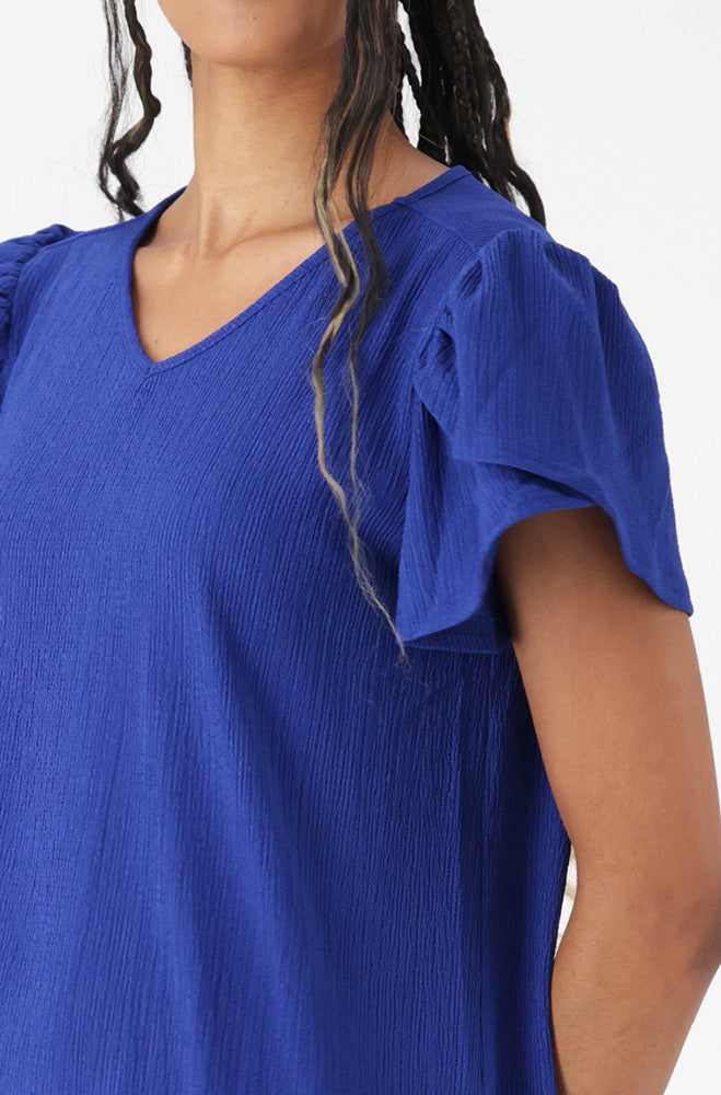 Ladies | Cindy Textured Knit Tulip Sleeve Dress _ 162621 Blue Dresses