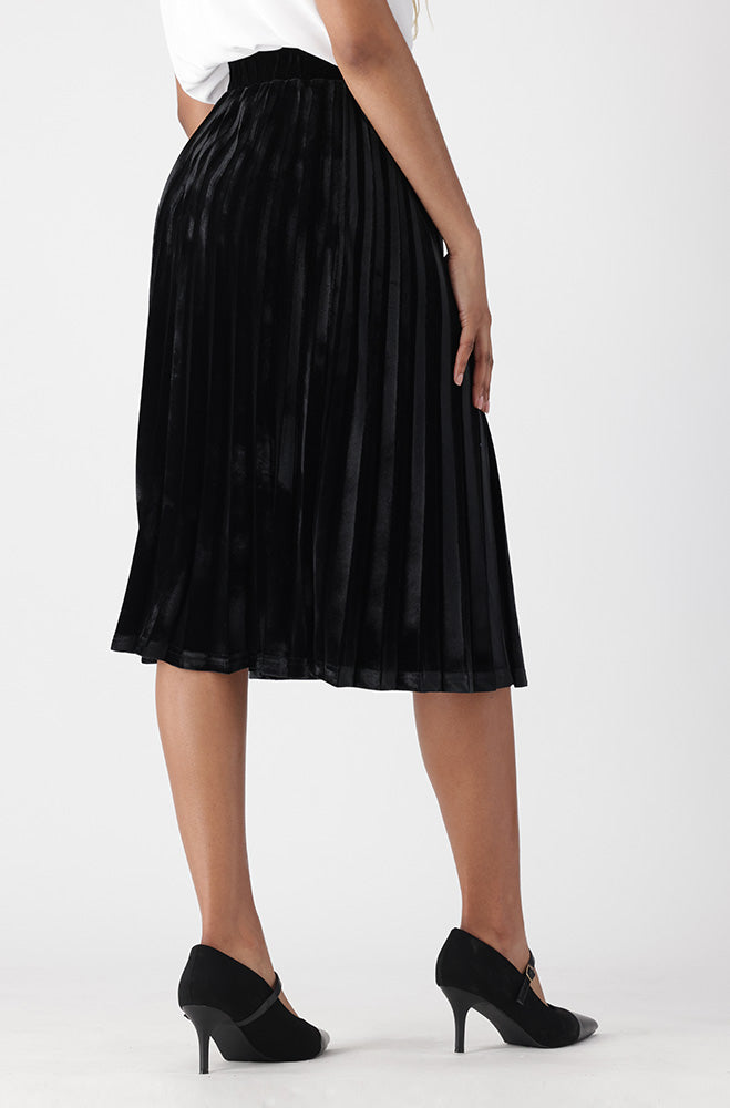 Ladies | Emilia Velour Pleated Midi Skirt _ 157241 Black Skirts