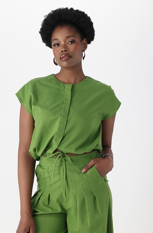 Andrea Linen Blend Top _ 165300 _ Green