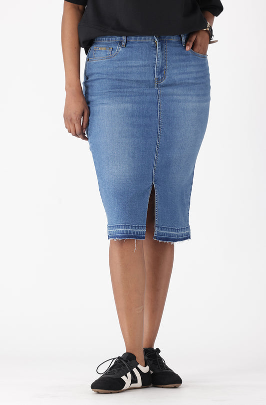 MALLEE DENIM UNCLIPPED HEM SKIRT