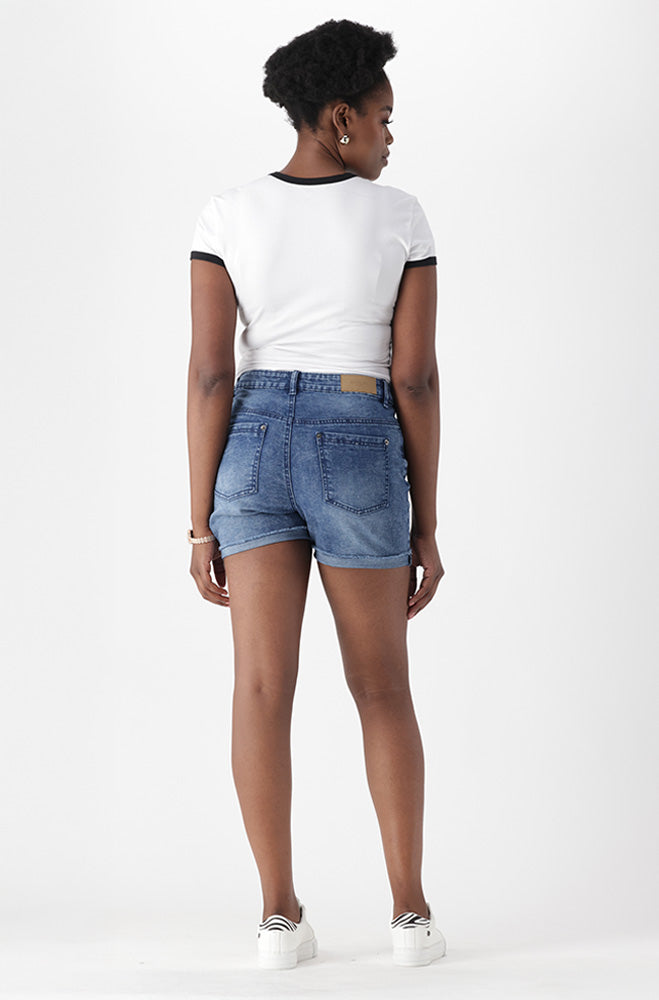 ANGELA DENIM TURN UP SHORTS
