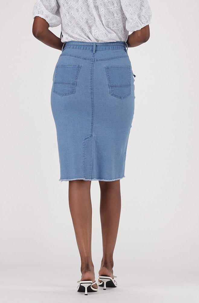 NAOME DENIM UNCLIPPED TIE SKIRT