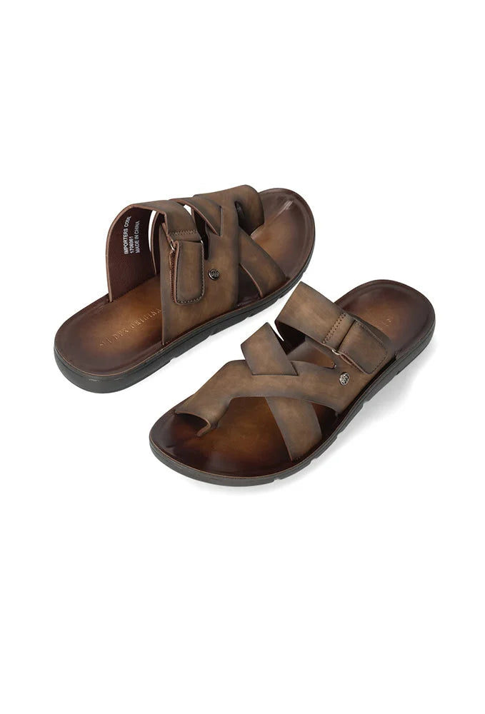 Dunns Clothing Noah Faux Leather Sandal 149803 Brown R259