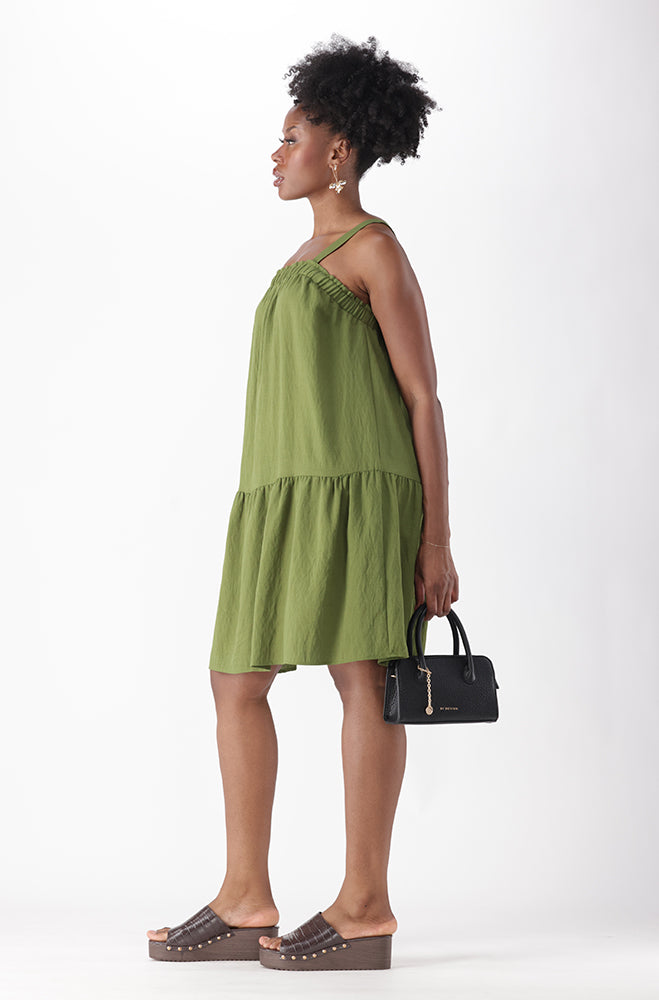 DAISY TIERED FRILL FRONT MIDI DRESS
