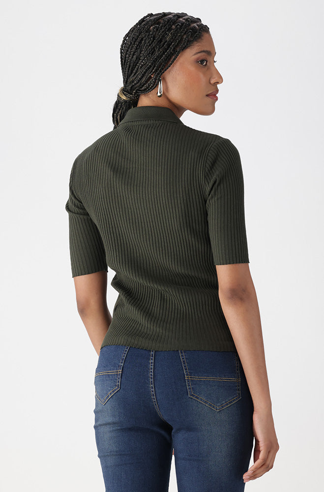 Ladies | Alexa Fitted Rib Golfer Sweaters