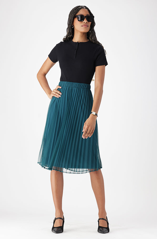 Ladies | Emilia Pleated Midi Skirt _ 162799 Teal Skirts