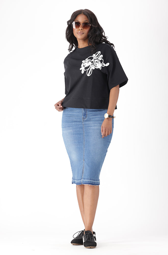 MALLEE DENIM UNCLIPPED HEM SKIRT