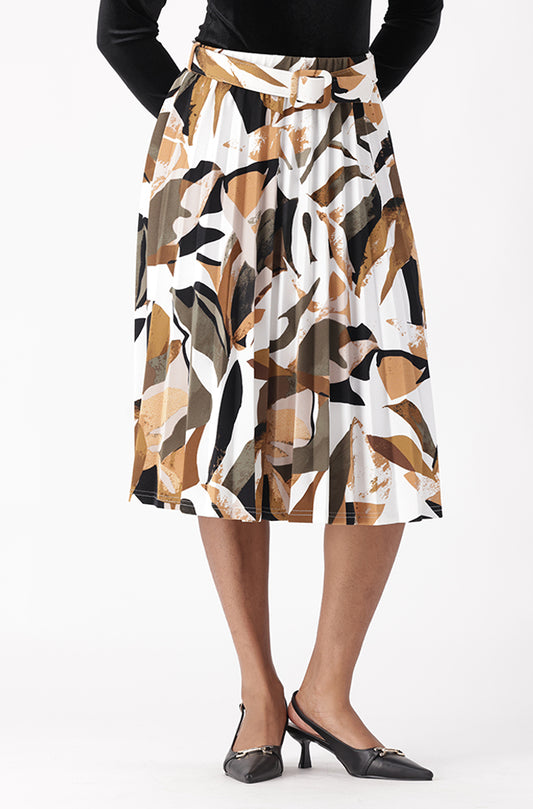 ELVA PRINTED BELTED PLEAT SKIRT