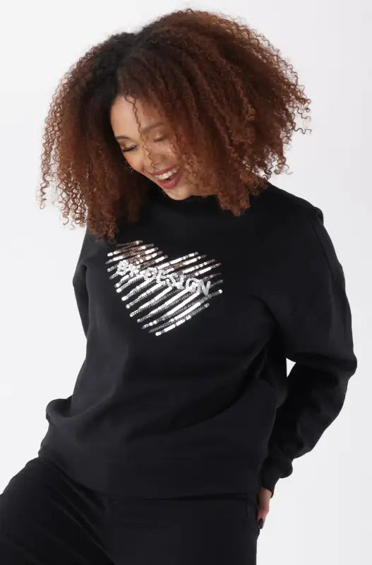 Dunns Clothing | Ladies | Alexis Fleece Crew Neck Top _ 145445 Black
