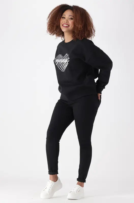 Dunns Clothing | Ladies | Alexis Fleece Crew Neck Top _ 145445 Black