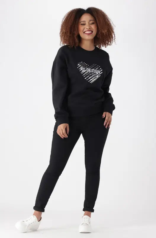 Dunns Clothing | Ladies | Alexis Fleece Crew Neck Top _ 145445 Black