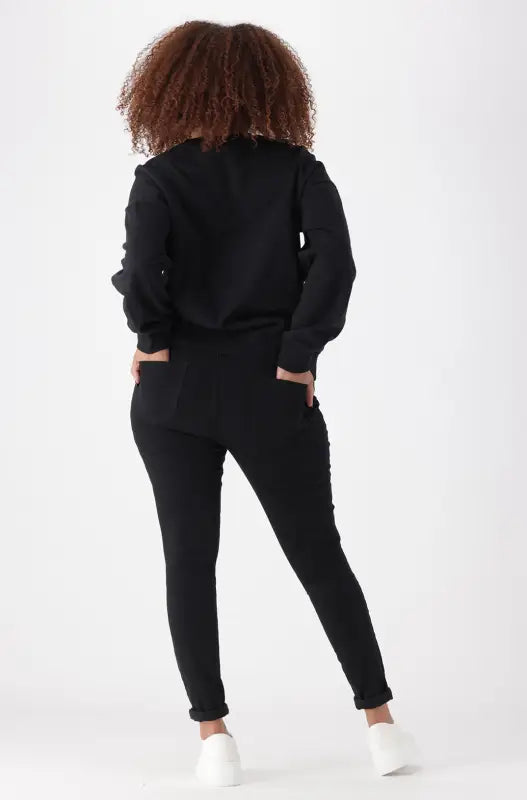 Dunns Clothing | Ladies Alexis Fleece Crew Neck Top _ 145445 Black