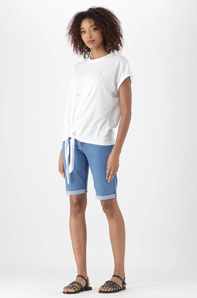 Dunns Clothing | Ladies | ALICE SPARKLE TIE HEM T-SHIRT _ 151183 White