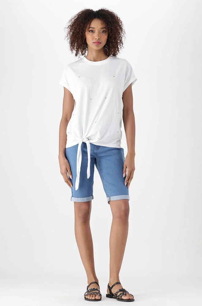 Dunns Clothing | Ladies | ALICE SPARKLE TIE HEM T-SHIRT _ 151183 White