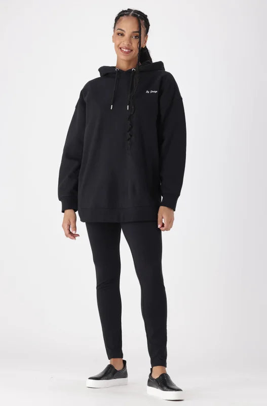Dunns Clothing | Ladies | Alora Oversized Fleece Hoodie _ 145463 Black