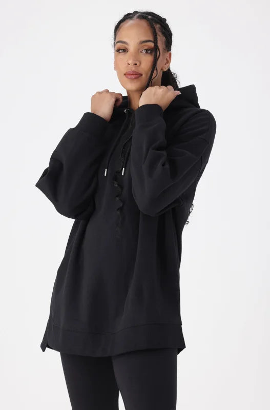 Dunns Clothing | Ladies | Alora Oversized Fleece Hoodie _ 145463 Black