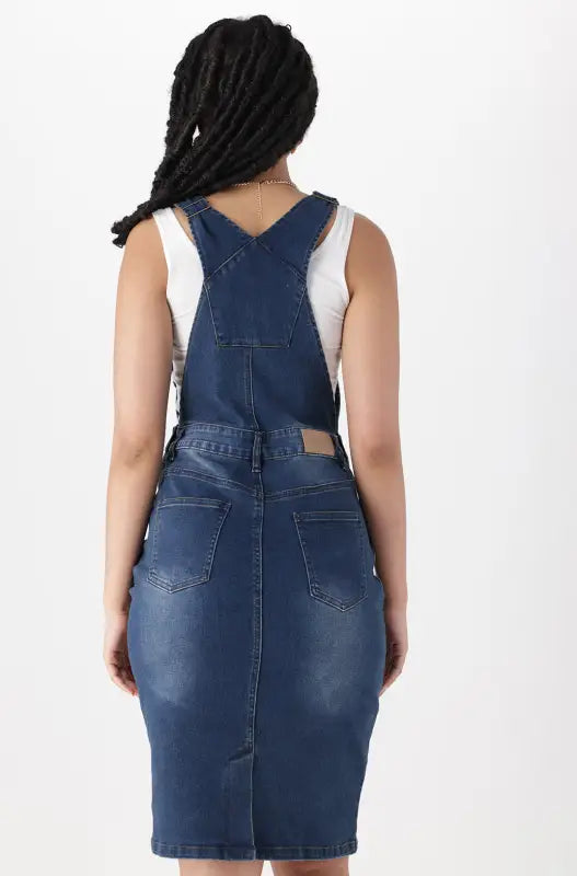 Dunns Clothing | Ladies | Amari Dungaree Dress _ 144861 Dark Wash