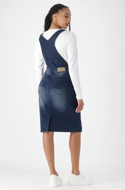 Dunns Clothing | Ladies | Amari Dungaree Dress _ 148402 Dark Wash