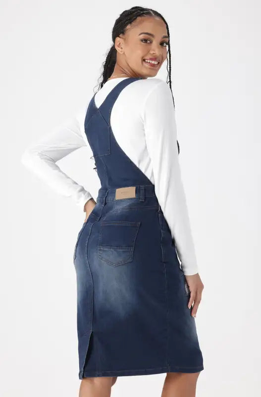 Dunns Clothing | Ladies | Amari Dungaree Dress _ 148402 Dark Wash