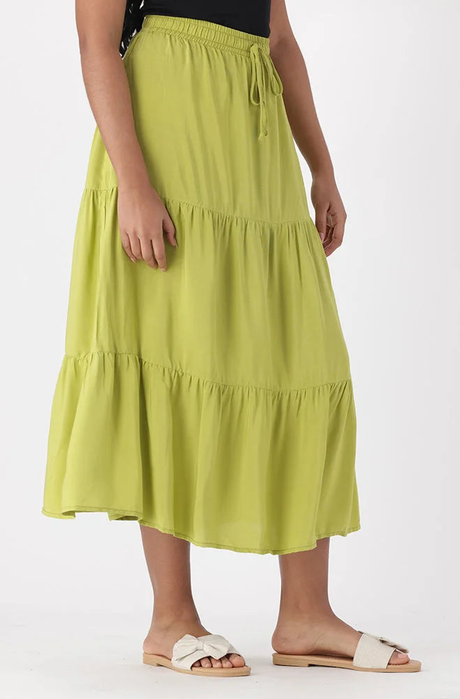 Dunns Clothing | Ladies | Anya Tiered Maxi Skirt _ 152489 Green