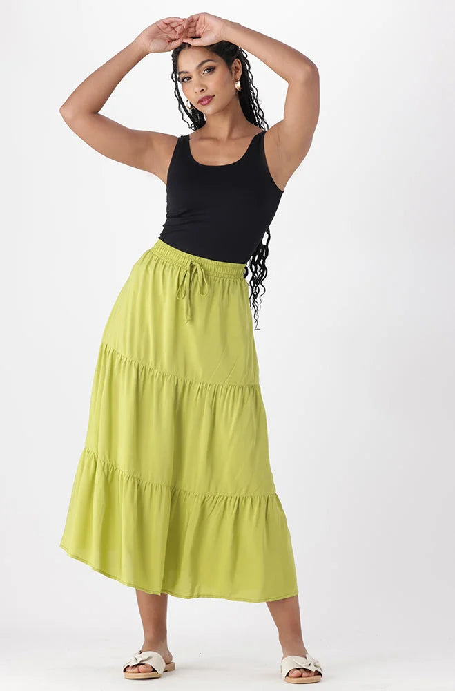 Dunns Clothing | Ladies | Anya Tiered Maxi Skirt _ 152489 Green