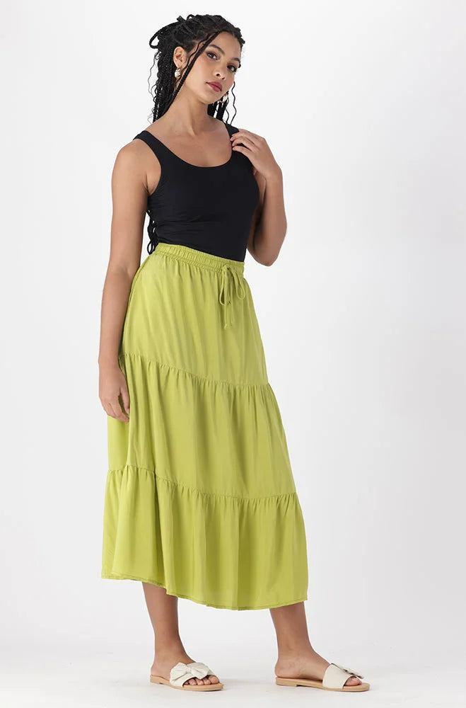 Dunns Clothing | Ladies | Anya Tiered Maxi Skirt _ 152489 Green